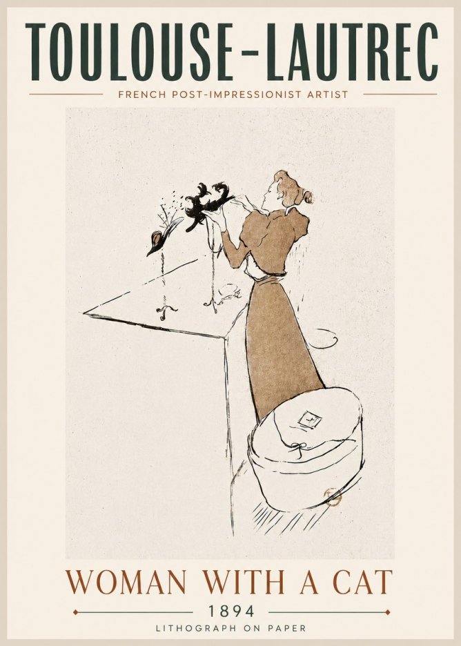 Toulouse-Lautrec Woman with a Cat No6 - Plakat