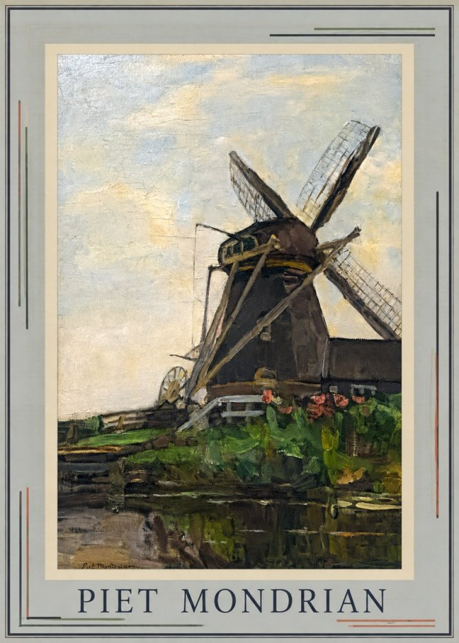 Piet Mondrian Windmill by the Water I No1 - Plakat