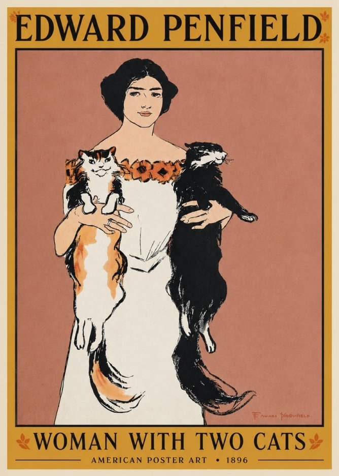 Edward Penfield Woman with Two Cats No3 - Plakat