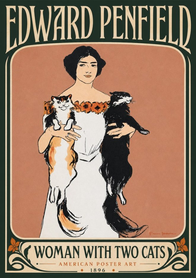 Edward Penfield Woman with Two Cats No5 - Plakat