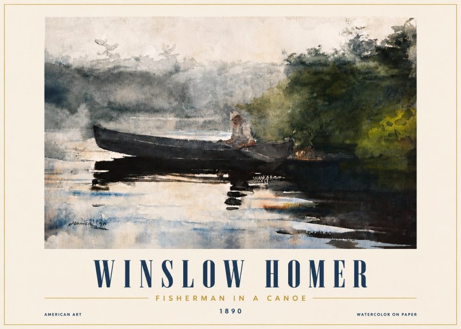 Winslow Homer Fisherman in a Canoe No4 - Plakat