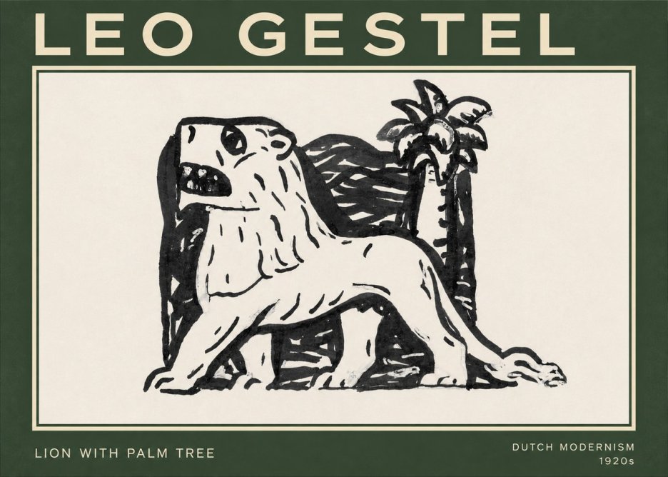 Leo Gestel Lion with Palm Tree No3 - Plakat