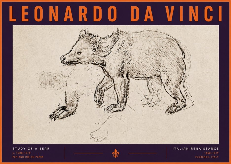 Leonardo da Vinci Study of a Bear No6 - Plakat