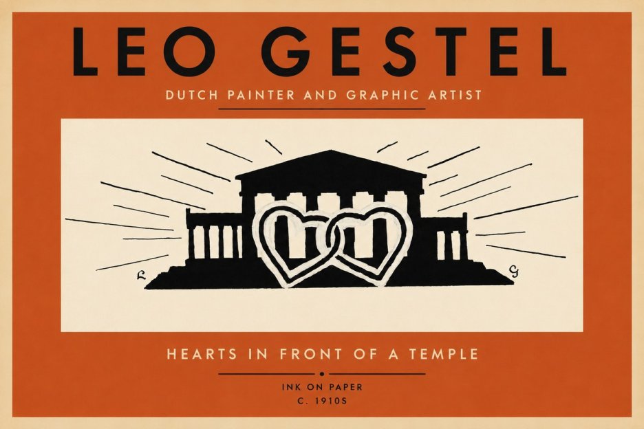 Leo Gestel Hearts in Front of a Temple No2 - Plakat