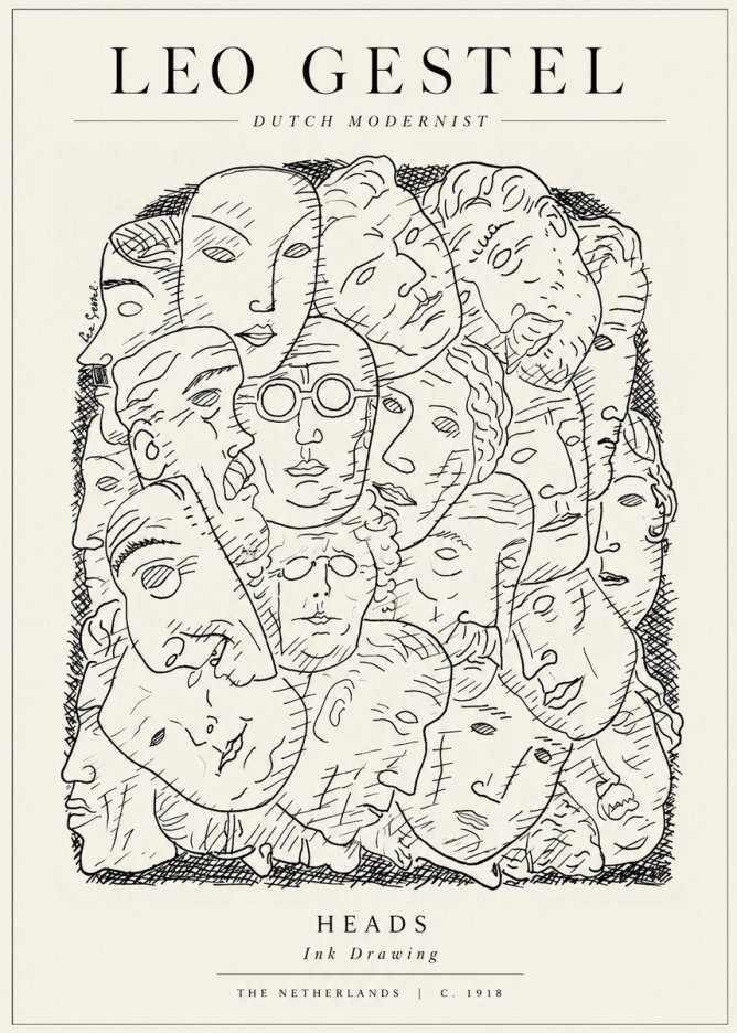 Leo Gestel Heads Ink Drawing No1 - Plakat