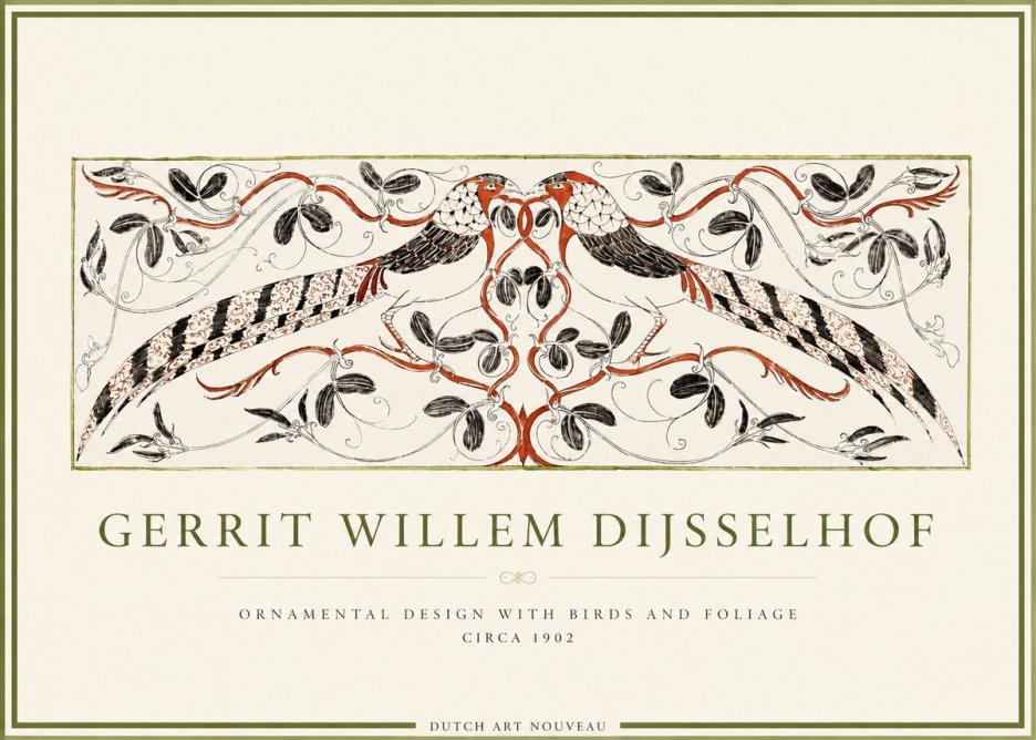 Gerrit Willem Dijsselhof Ornamental Design with Birds and Foliage No4 - Plakat
