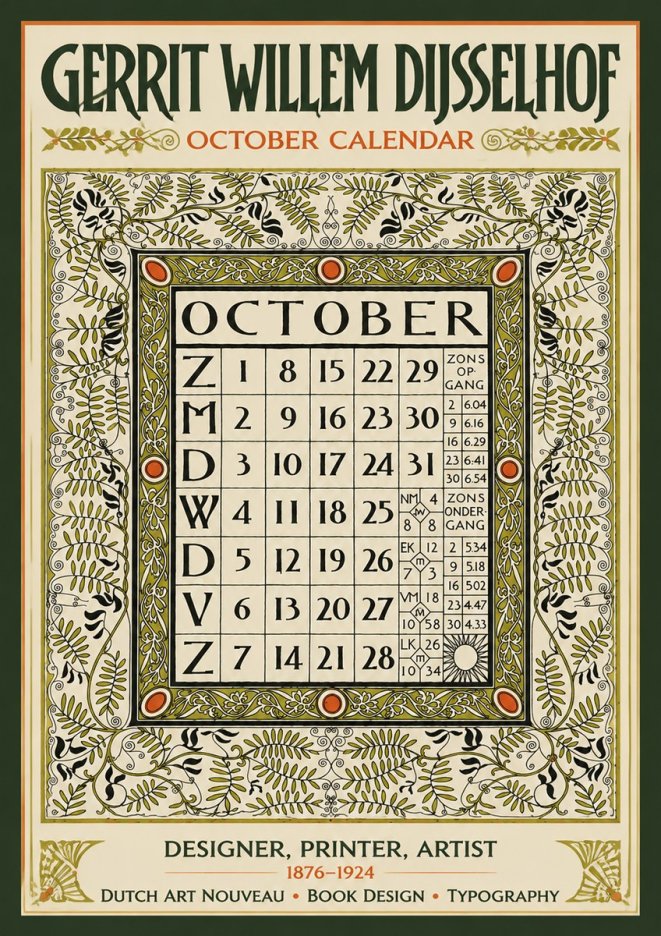 Gerrit Willem Dijsselhof October - Calendar Page No5 - Plakat