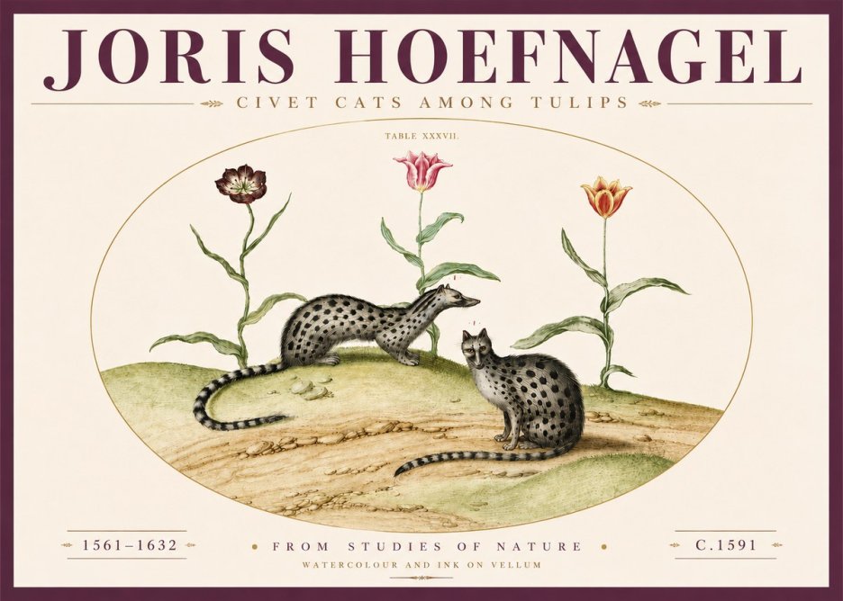 Joris Hoefnagel Civet Cats Among Tulips No4 - Plakat