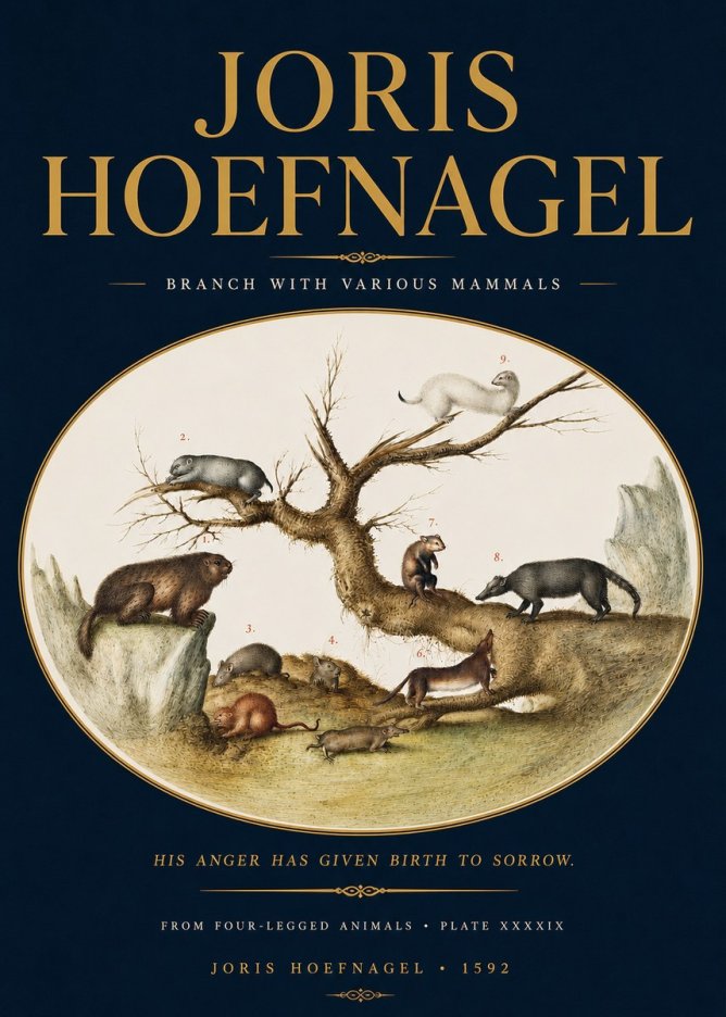 Joris Hoefnagel Branch with Various Mammals No4 - Plakat