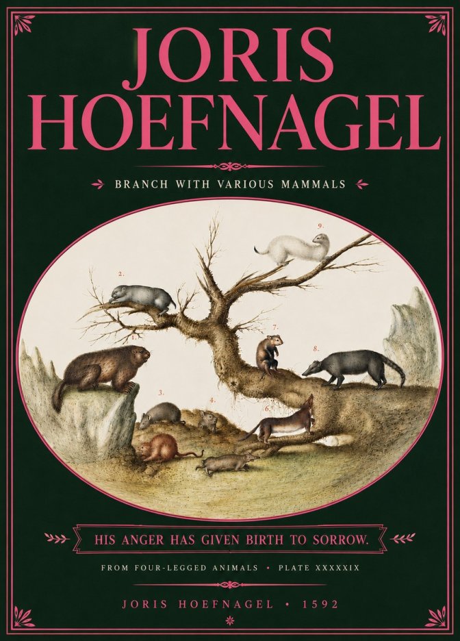 Joris Hoefnagel Branch with Various Mammals No6 - Plakat