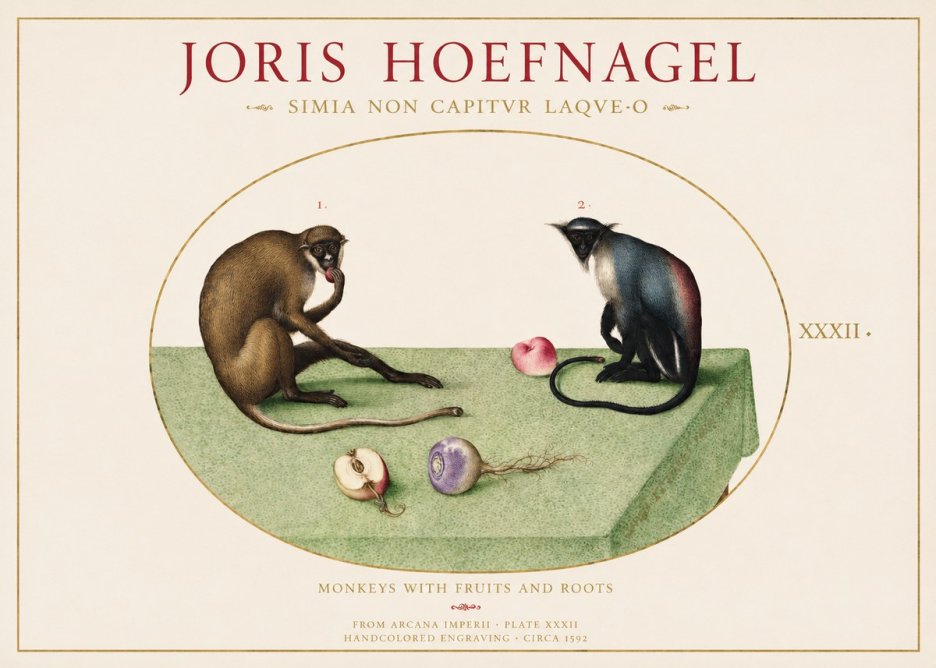 Joris Hoefnagel Monkeys with Fruits and Roots No1 - Plakat
