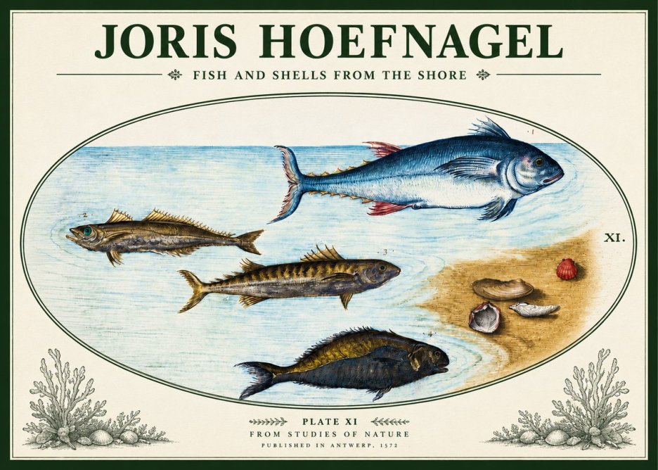 Joris Hoefnagel Fish and Shells from the Shore No3 - Plakat