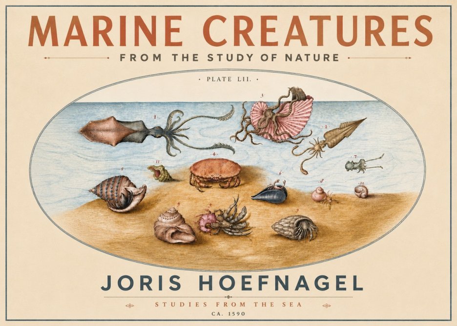 Joris Hoefnagel Marine Creatures - Plate Lii No5 - Plakat