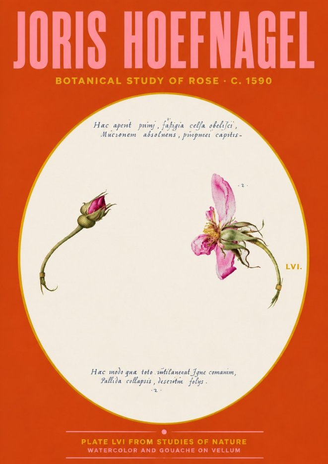 Joris Hoefnagel Botanical Study of Rose No4 - Plakat