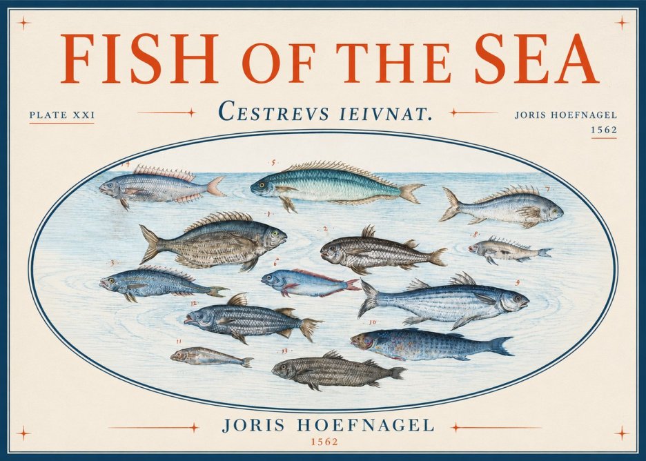 Joris Hoefnagel Fish of the Sea - Cestrevs Ieivnat. Plate Xxi No3 - Plakat