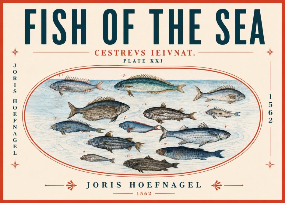 Joris Hoefnagel Fish of the Sea - Cestrevs Ieivnat. Plate Xxi No6 - Plakat