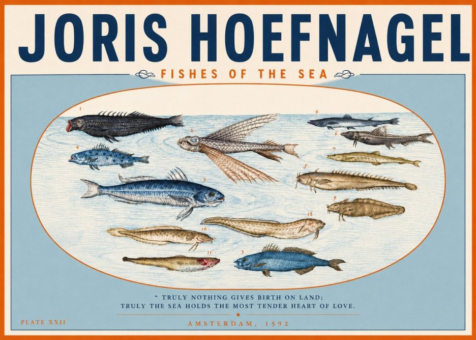 Joris Hoefnagel Fishes of the Sea I No3 - Plakat