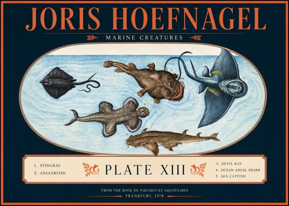 Joris Hoefnagel Marine Creatures Plate Xiii No2 - Plakat