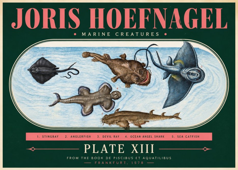 Joris Hoefnagel Marine Creatures Plate Xiii No3 - Plakat