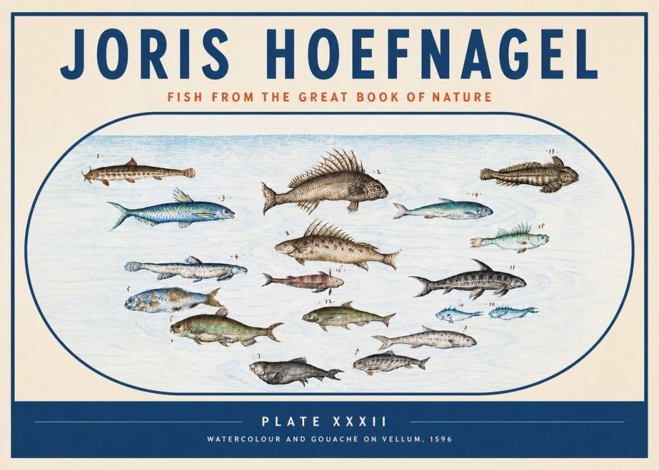 Joris Hoefnagel Fish from the Great Book of Nature No3 - Plakat