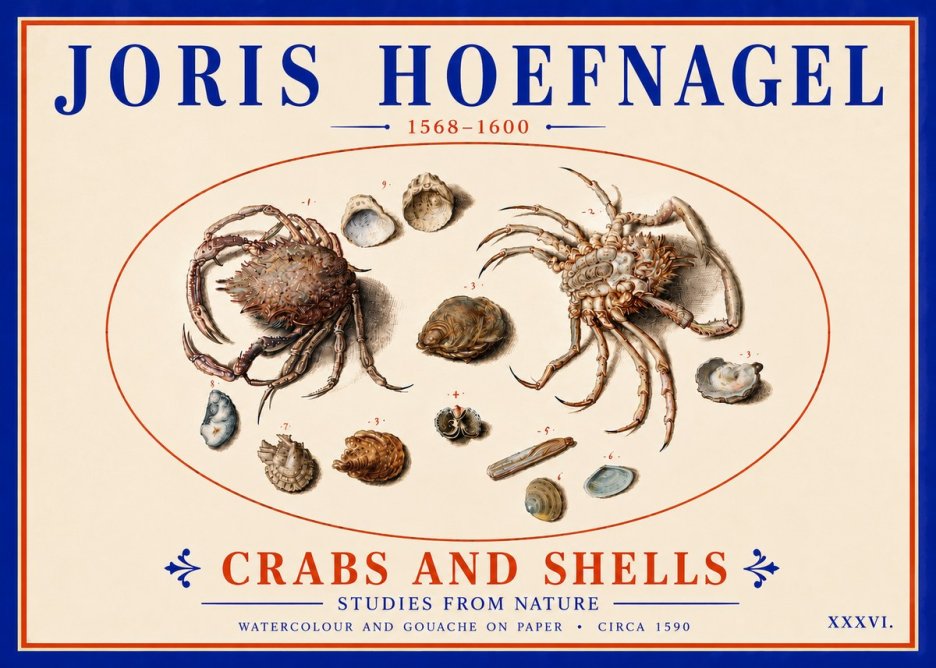 Joris Hoefnagel Crabs and Shells - Studies from Nature No6 - Plakat
