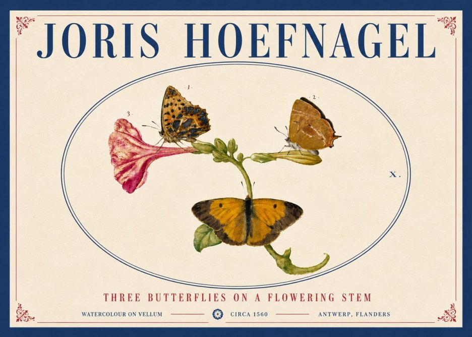 Joris Hoefnagel Three Butterflies on a Flowering Stem No5 - Plakat
