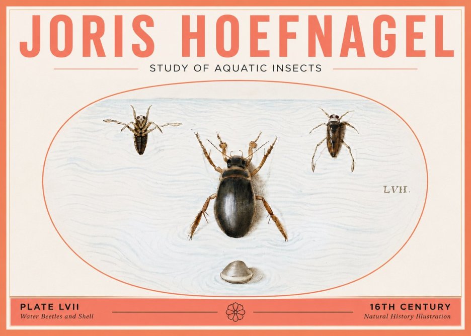 Joris Hoefnagel Water Beetles and Shell No5 - Plakat