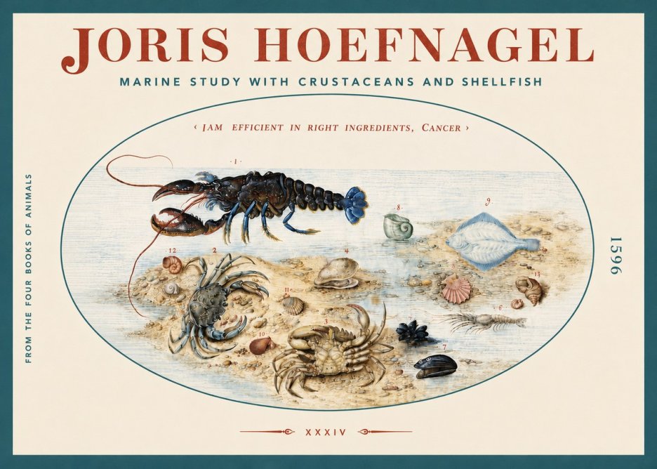 Joris Hoefnagel Marine Study with Crustaceans and Shellfish No3 - Plakat