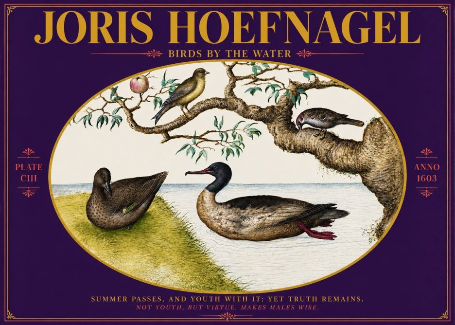 Joris Hoefnagel Ducks and Passerines with Apple Tree No6 - Plakat