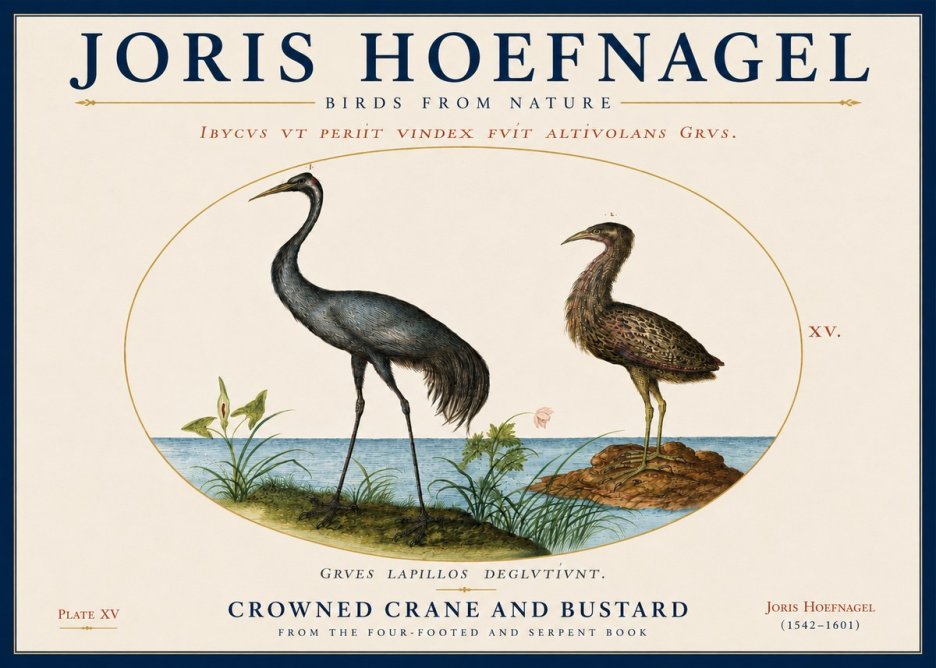 Joris Hoefnagel Crowned Crane and Bustard No4 - Plakat