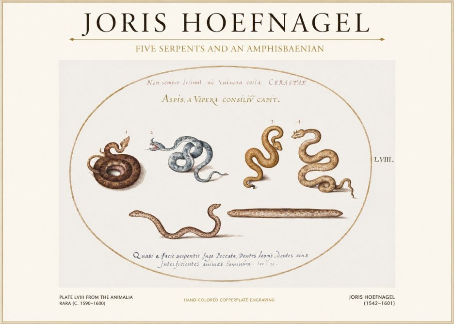 Joris Hoefnagel Five Serpents and an Amphisbaenian No1 - Plakat