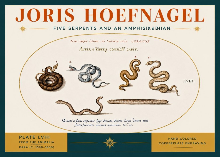 Joris Hoefnagel Five Serpents and an Amphisbaenian No6 - Plakat