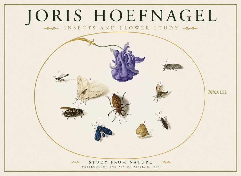 Joris Hoefnagel Studies of Insects and Flowers No2 - Plakat