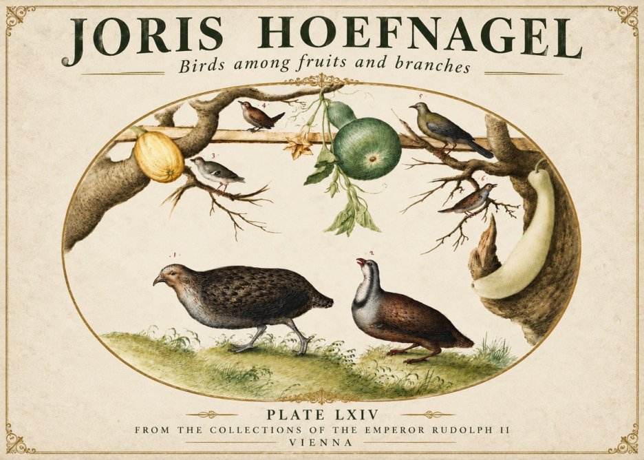 Joris Hoefnagel Birds Among Fruits and Branches No3 - Plakat