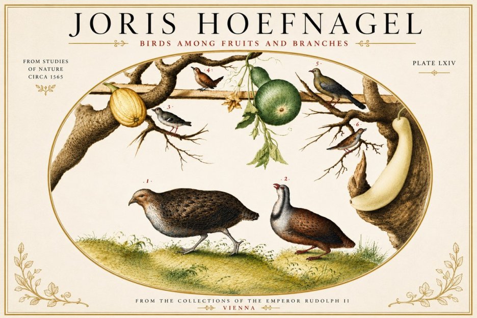 Joris Hoefnagel Birds Among Fruits and Branches No6 - Plakat