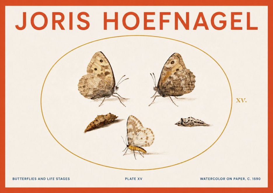 Joris Hoefnagel Butterflies and Life Stages - Plate Xv No3 - Plakat