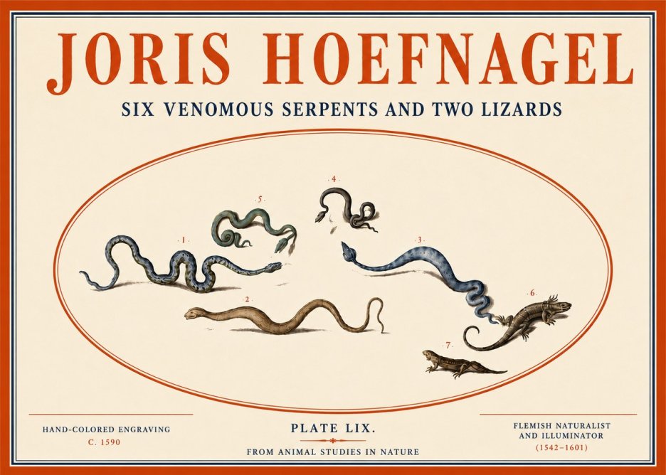 Joris Hoefnagel Six Venomous Serpents and Two Lizards No4 - Plakat