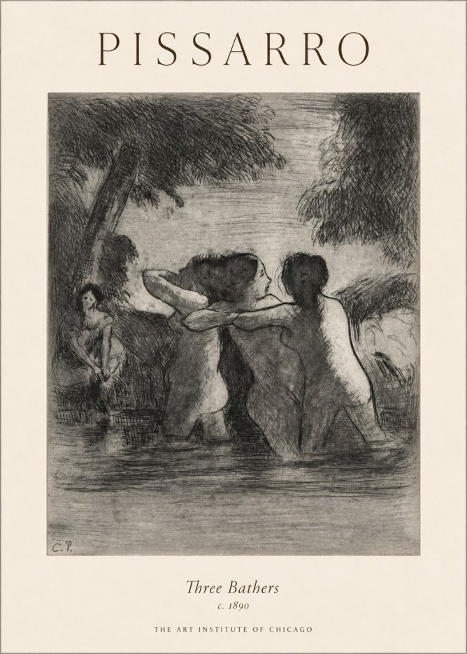 Pissarro Three Bathers No1 - Plakat