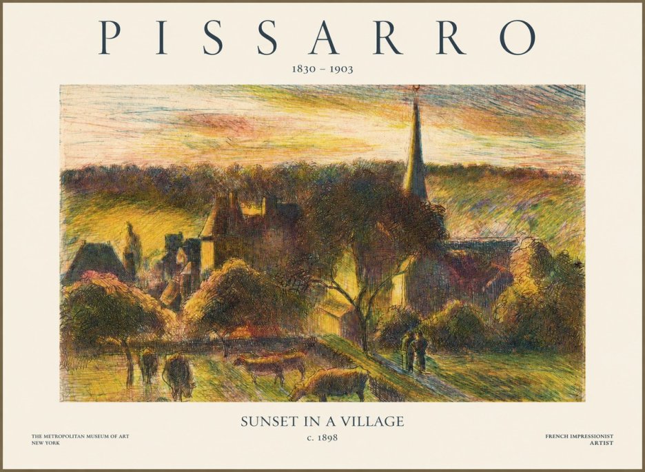 Pissarro Sunset in a Village No1 - Plakat