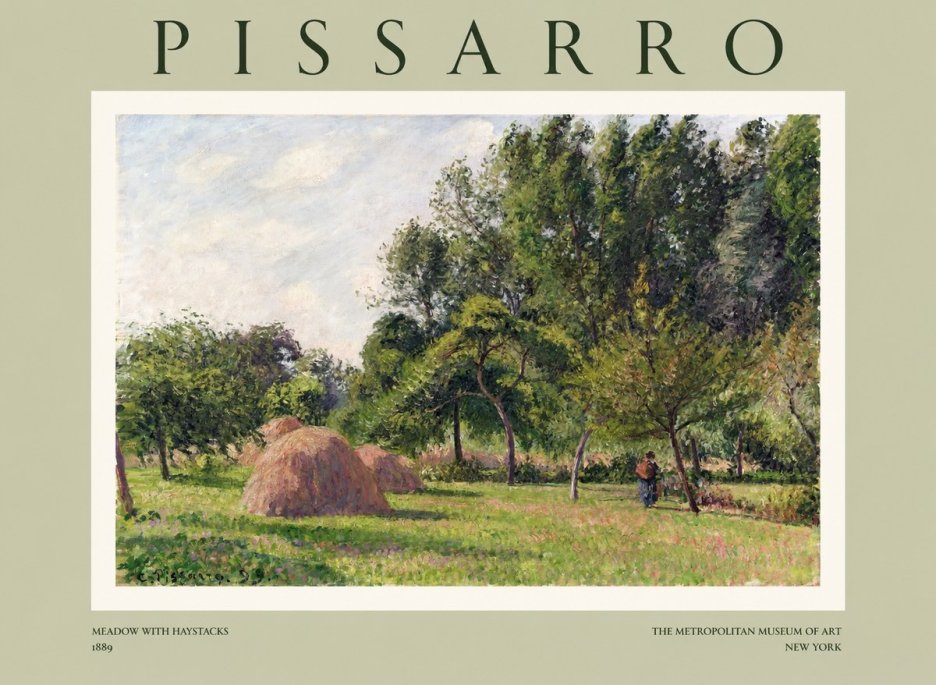 Pissarro Meadow with Haystacks No1 - Plakat