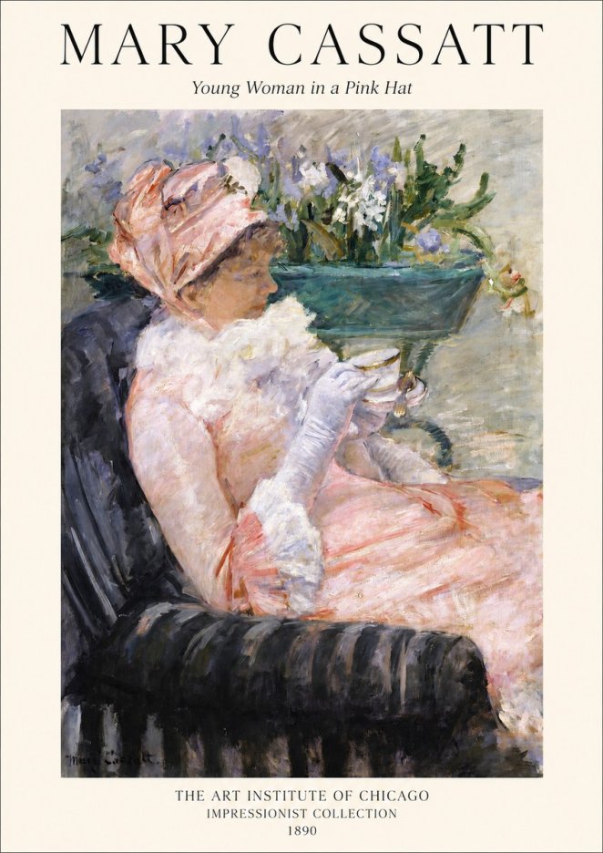 Mary Cassatt Young Woman in a Pink Hat No1 - Plakat