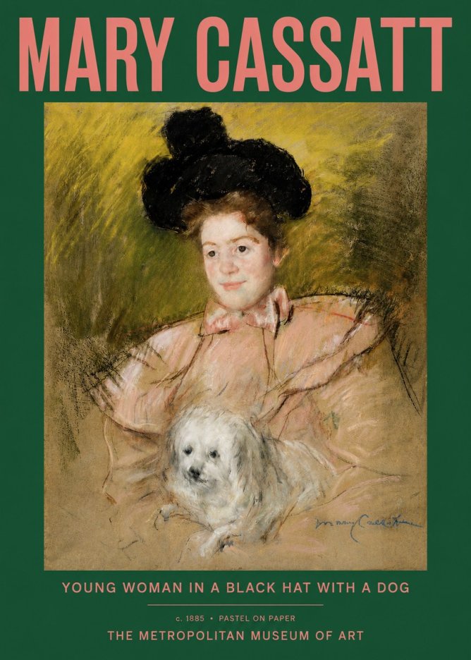 Mary Cassatt Young Woman in a Black Hat with a Dog No2 - Plakat