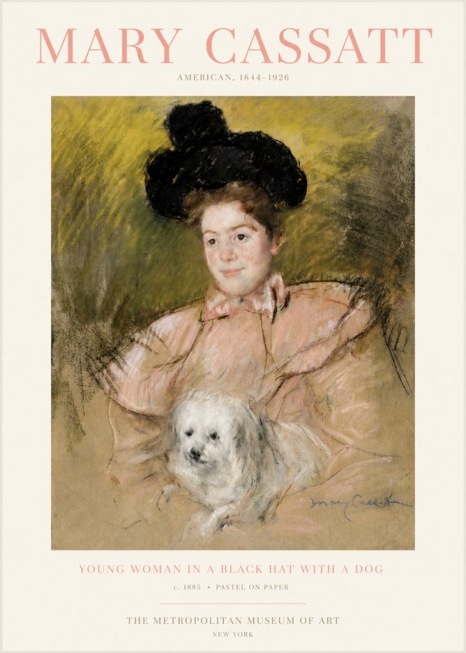 Mary Cassatt Young Woman in a Black Hat with a Dog No4 - Plakat