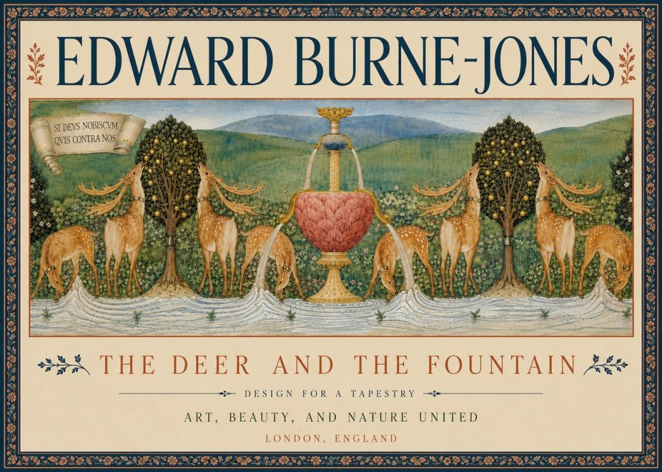 Edward Burne-Jones The Deer and the Fountain No6 - Plakat