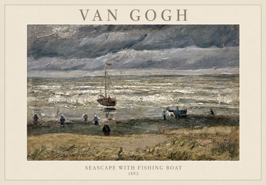 Van Gogh Seascape with Fishing Boat No1 - Plakat