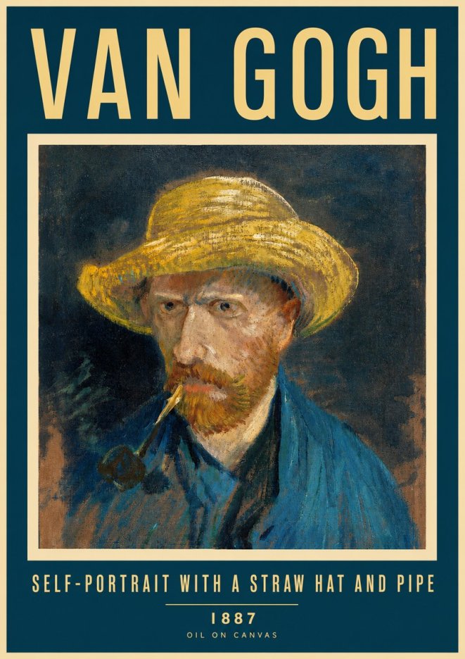 Van Gogh Self-portrait with a Straw Hat and Pipe No2 - Plakat