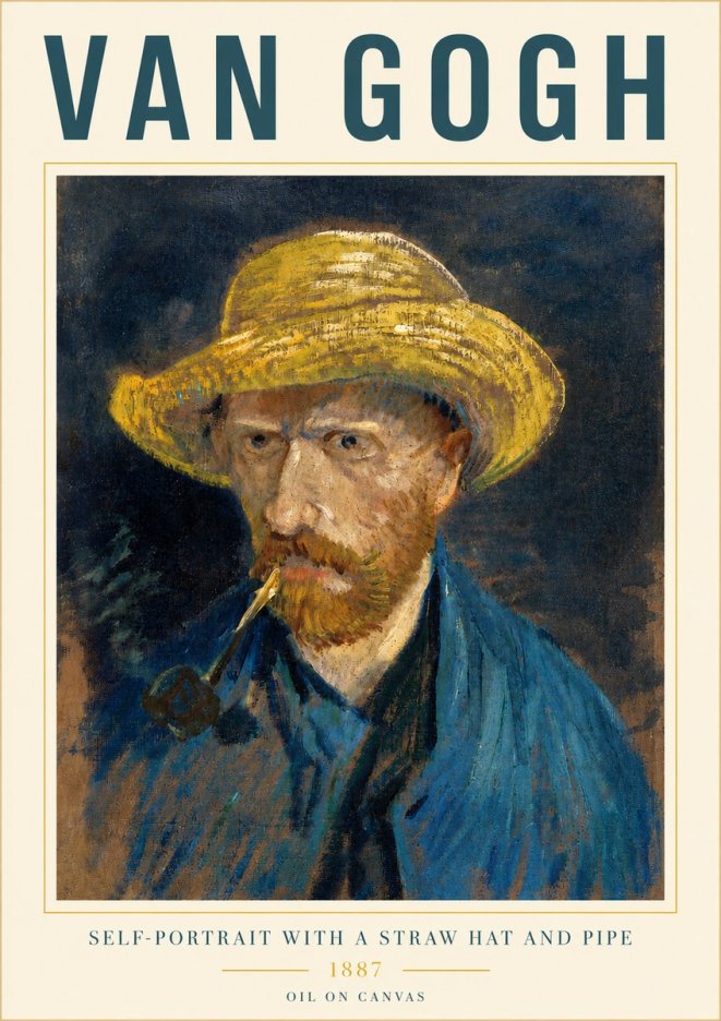 Van Gogh Self-portrait with a Straw Hat and Pipe No3 - Plakat