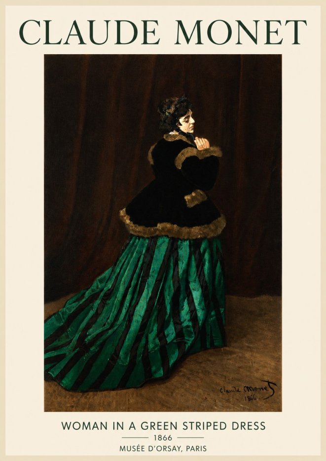 Monet Woman in a Green Striped Dress No4 - Plakat
