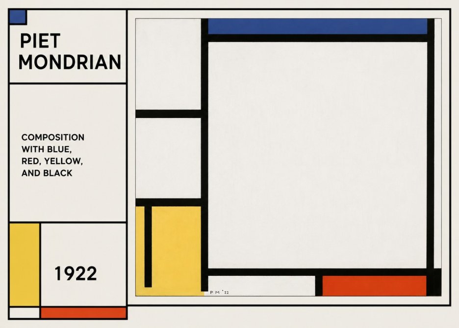 Piet Mondrian Composition with Blue, Red, Yellow, and Black No1 - Plakat
