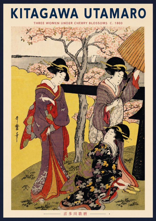 Kitagawa Utamaro Three Women Under Cherry Blossoms No5 - Plakat